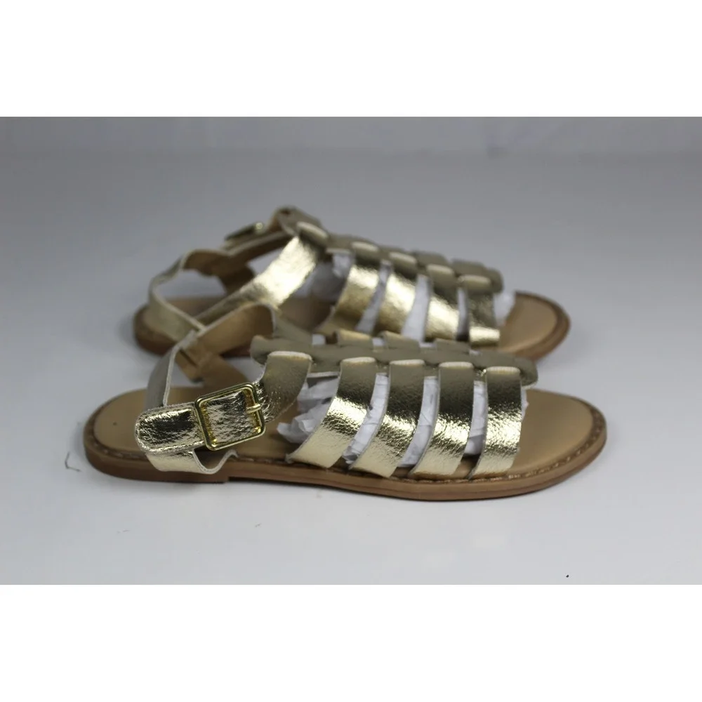 Gap Kids Girls Gold Metallic Gladiator Sandals Strappy Buckle Flat Shoes Size 13